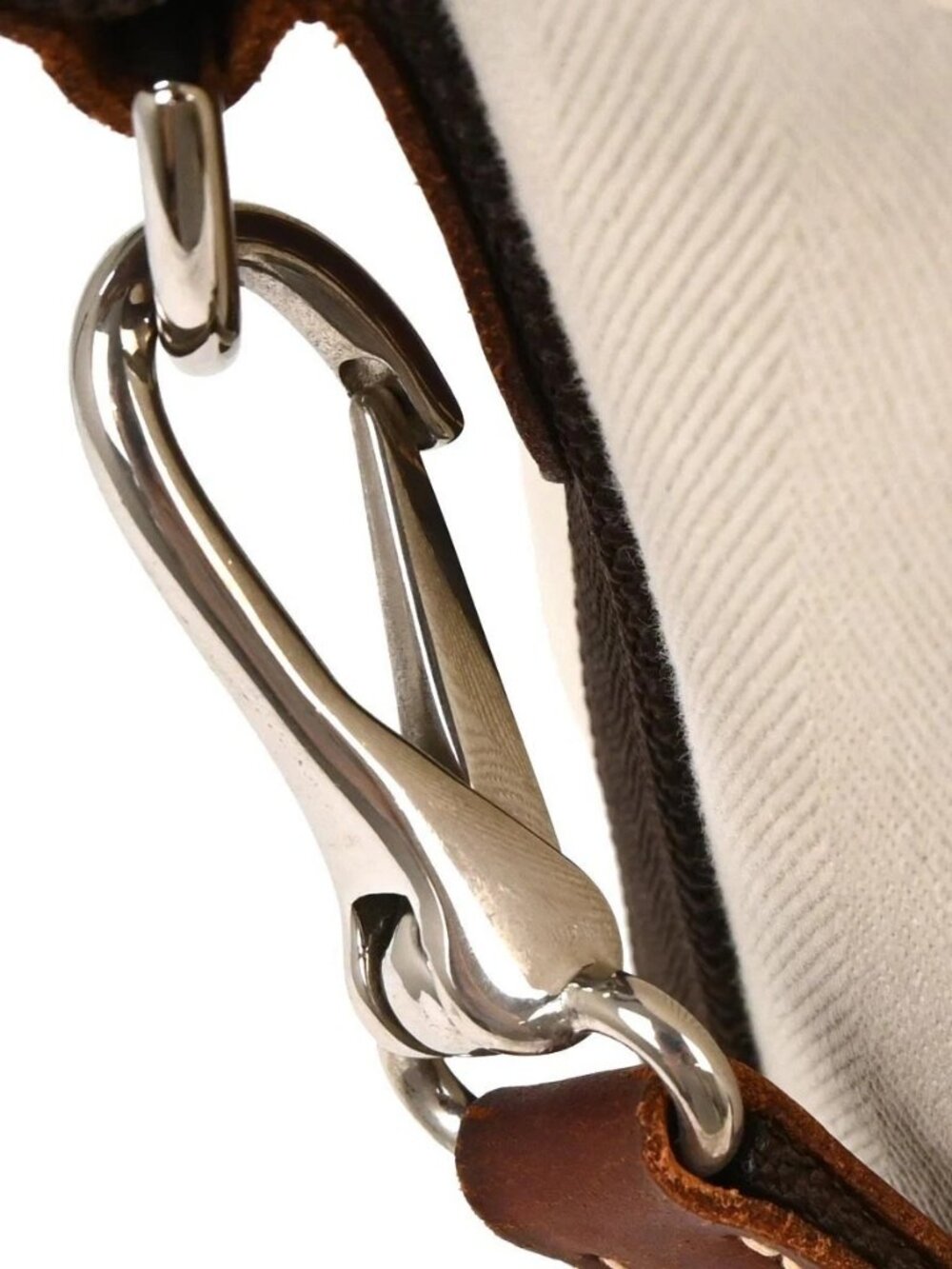 Hermes Beige Toile Chevron Sac de Pansage Bucket Shoulder Bag AR□M 116486 - Picture 6 of 11